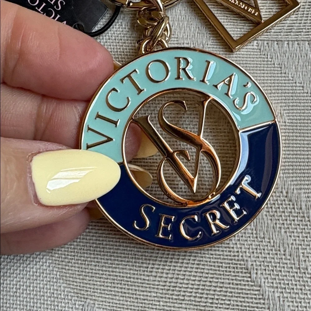 Victoria's Secret monogram Gold and Blue Key chain bag charm NWT